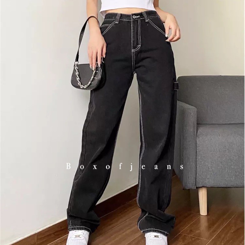 Boxofjeans - AE-RI 애리 Loose Jeans - BLACK LIST WHITE