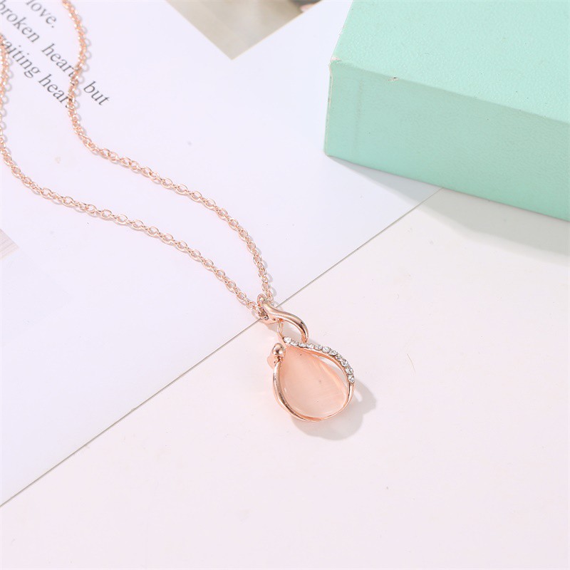 Kalung Necklace Women Anting Kalung Opal Kristal Segar Kecil Sederhana Dua Potong