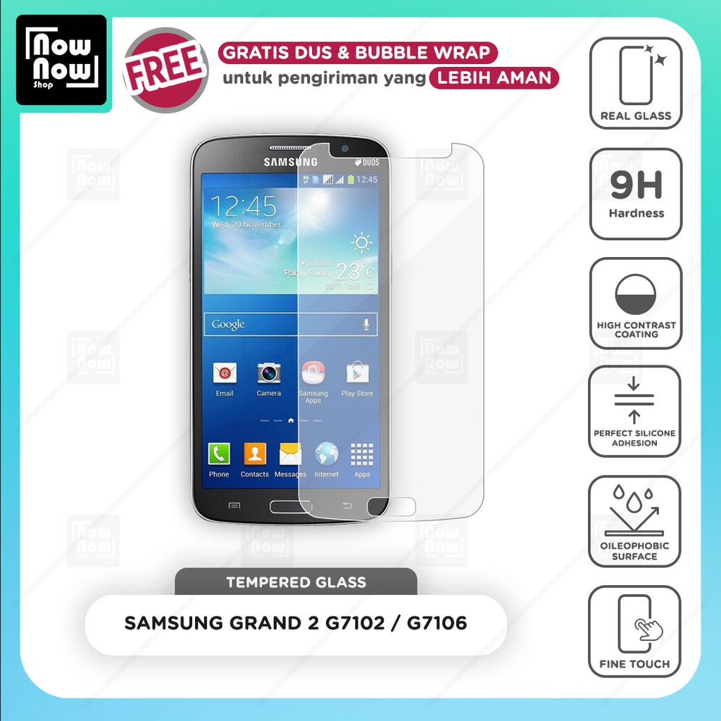 Tempered Glass Anti Gores Samsung Grand 2 G7102 G7106 Screen Guard Protector 9H Kaca Temperglass
