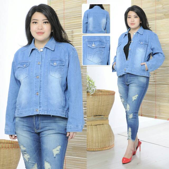 MC girl Jaket Jeans Jumbo Wanita / Jaket Lepis Big Size / Jaket Jins Fashion Korea