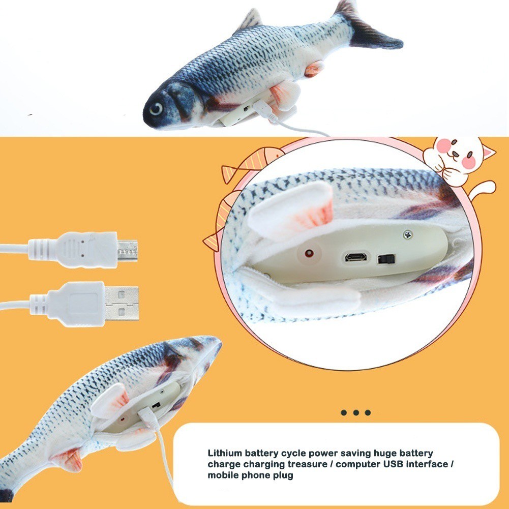 Mainan Boneka Ikan 3D Elektrik Tenaga Baterai / USB Untuk Kucing