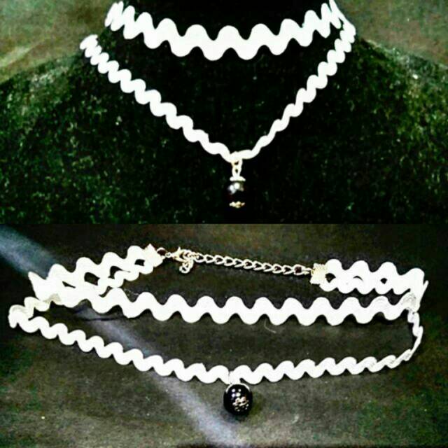 White Double Black Pearl Zigzag Choker Necklace | Kalung Handmade Premium Collection