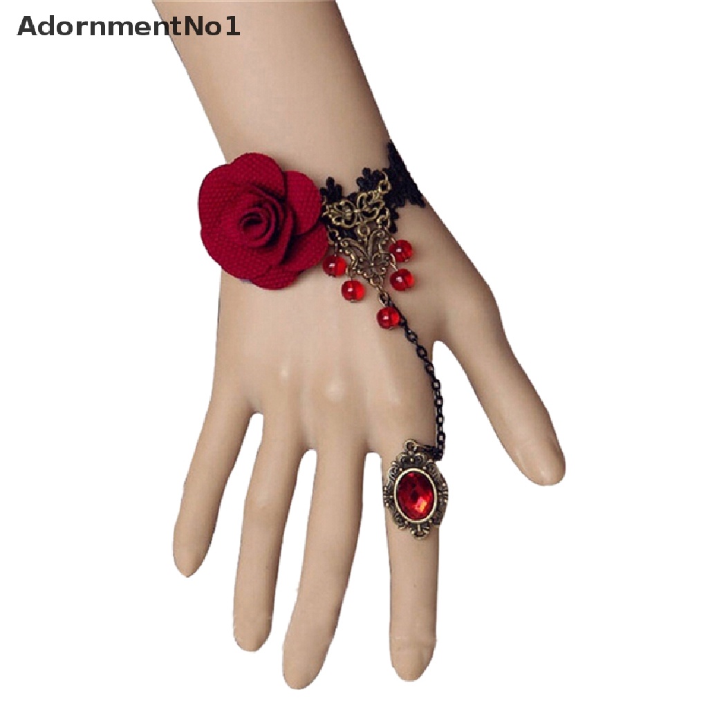 (AdornmentNo1) Gelang Tangan Lace Bunga Mawar Aksen Rumbai Gaya Gothic Retro Vintage Untuk Wanita