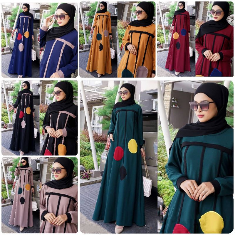 Maxi polos/khansas long dress kombinasi 2 warna/maxi panjang muslim/gamis syari murah/baju grosir