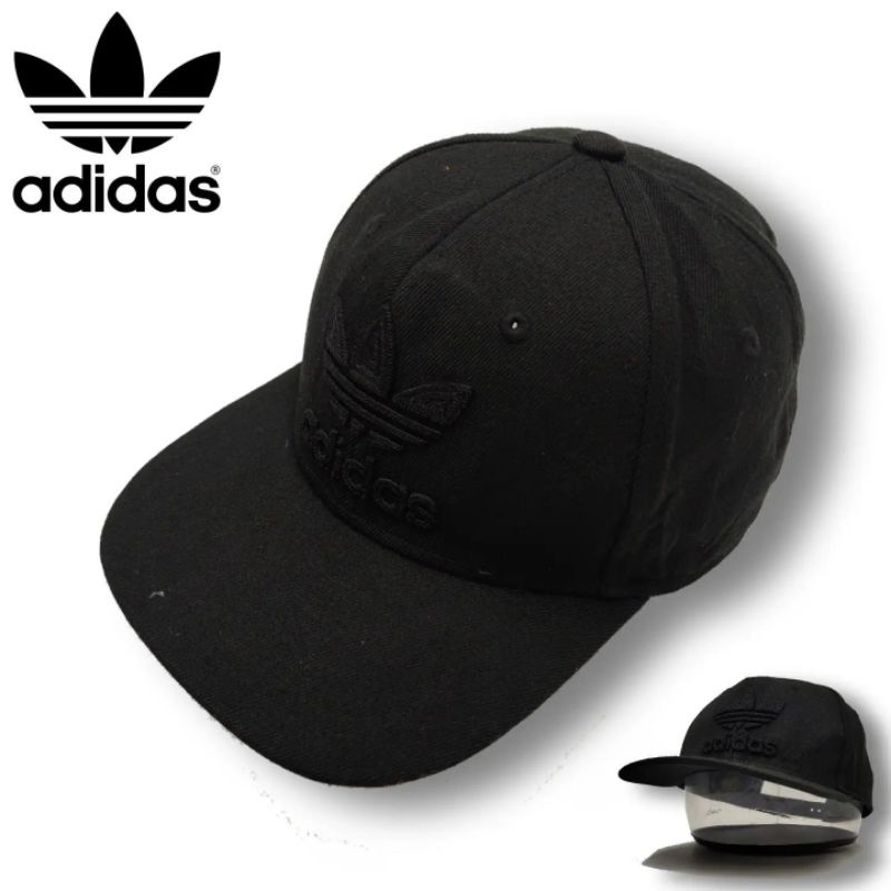 T06 Topi Snapback Setelan Adidas Trifoil Black On Black OSFM Topi Casual Visor Lurus Adidas Kembang 