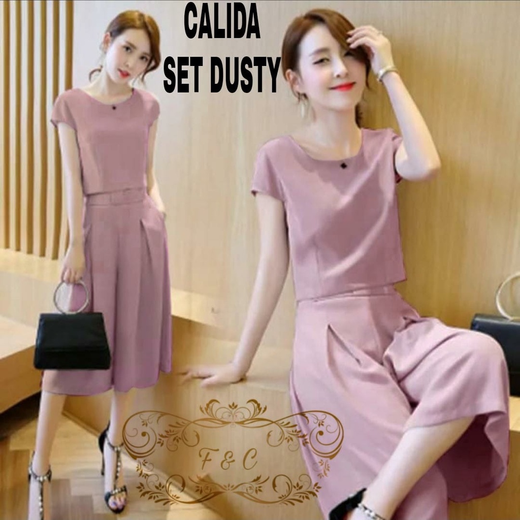 Setelan Wanita Lengan Pendek/ Set CALIDA Celana Kulot/ Fashion Wanita