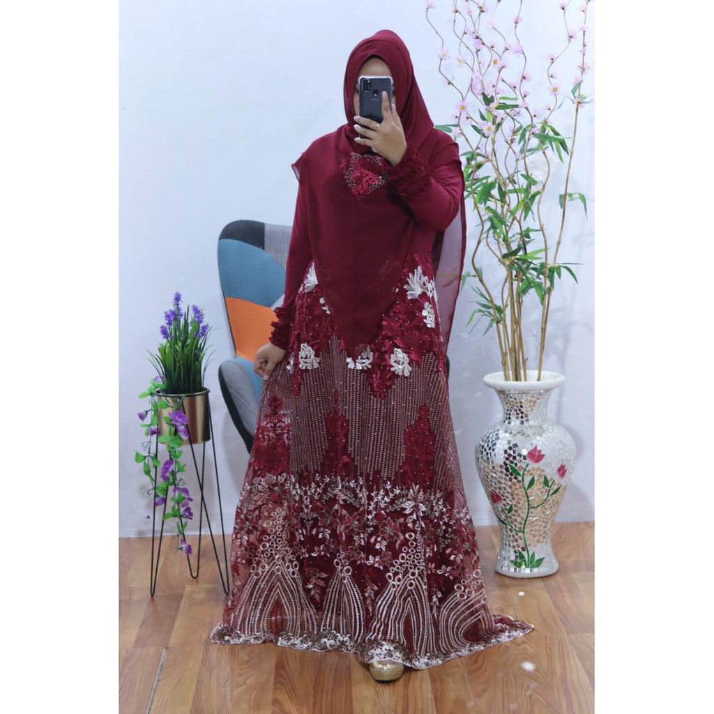 GAMIS BRUKAT DEWINA TILE BROKAT KELILING inner jersey adem baju wanita kondangan dress pesta hajatan