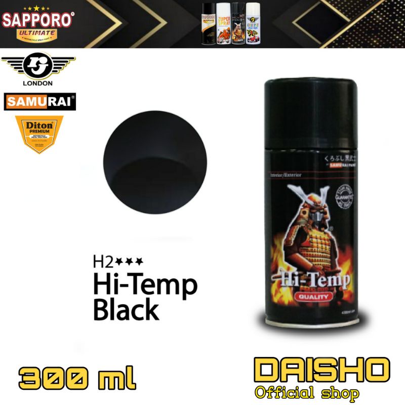 HI-TEMP BLACK H2*** (hitam tahan panas knalpot) samurai paint 300ml cat semprot spray pilox pilok