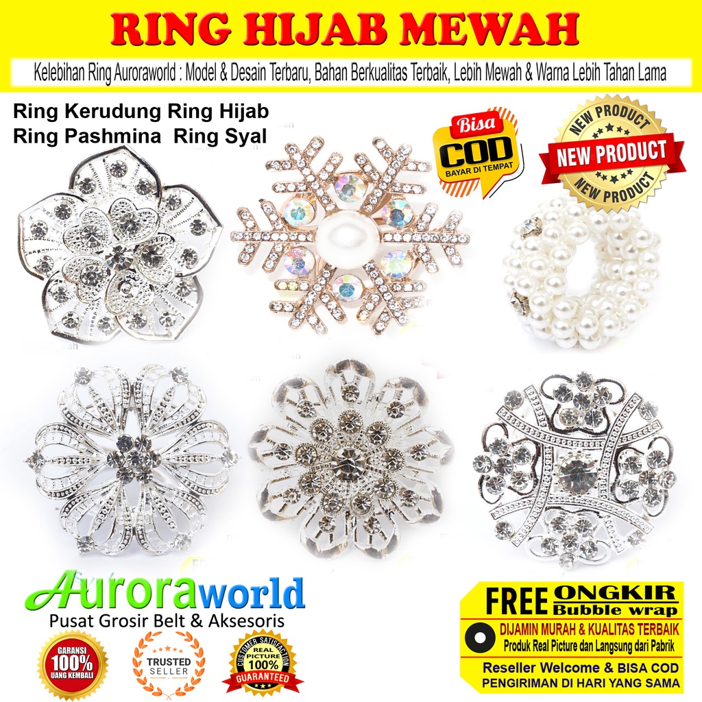 Auroraworld Ring Kerudung Ring Hijab Ring Syal Berlian Mutiara Mewah