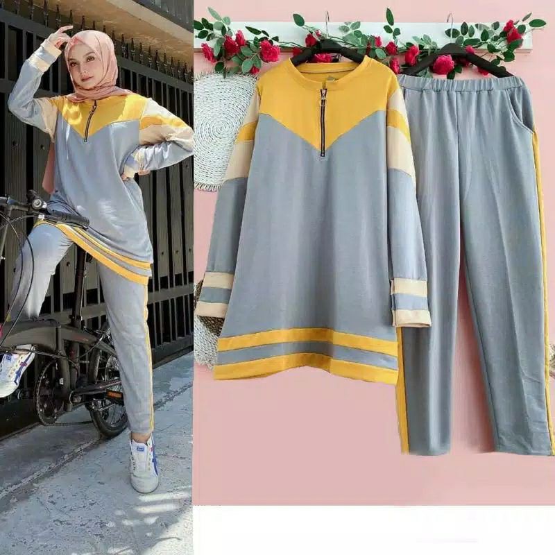 PCS SET SELLA GOWES FASHION PAKAIAN WANITA SETELAN ATASAN DAN CELANA BAHAN BABYTERRY PMS ADA VIDEO REVIEW ASLI PRODUK