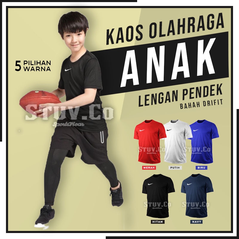 KAOS OLAHRAGA ANAK BAHAN DRIFIT PREMIUM USIA 7 SAMPAI 13 TAHUN