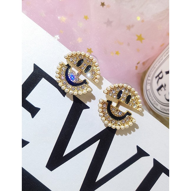 LRC Anting Tusuk Fashion Round Smiley Face S925 Sterling Silver Needle Star Smiley Earrings F49991