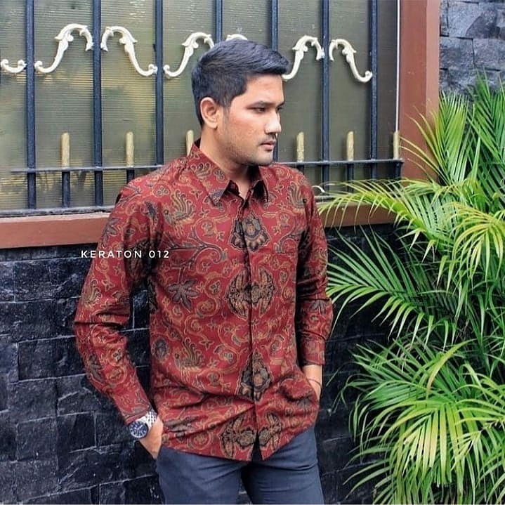 KEMEJA PREMIUM MERAH MARRON baju batik pria lengan panjang modern M L XL XXL PREMOUM BSO OFFICIAL