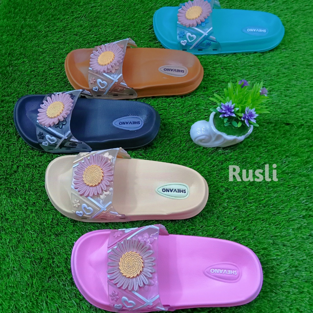 (COD) Sandal Kokop Karet Anak Motif Bunga Matahari Shevano 155