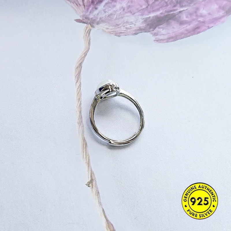 Cincin Sterling Silver 925 Model Terbuka Adjustable Dengan Giok Merah / Putih Untuk Wanita