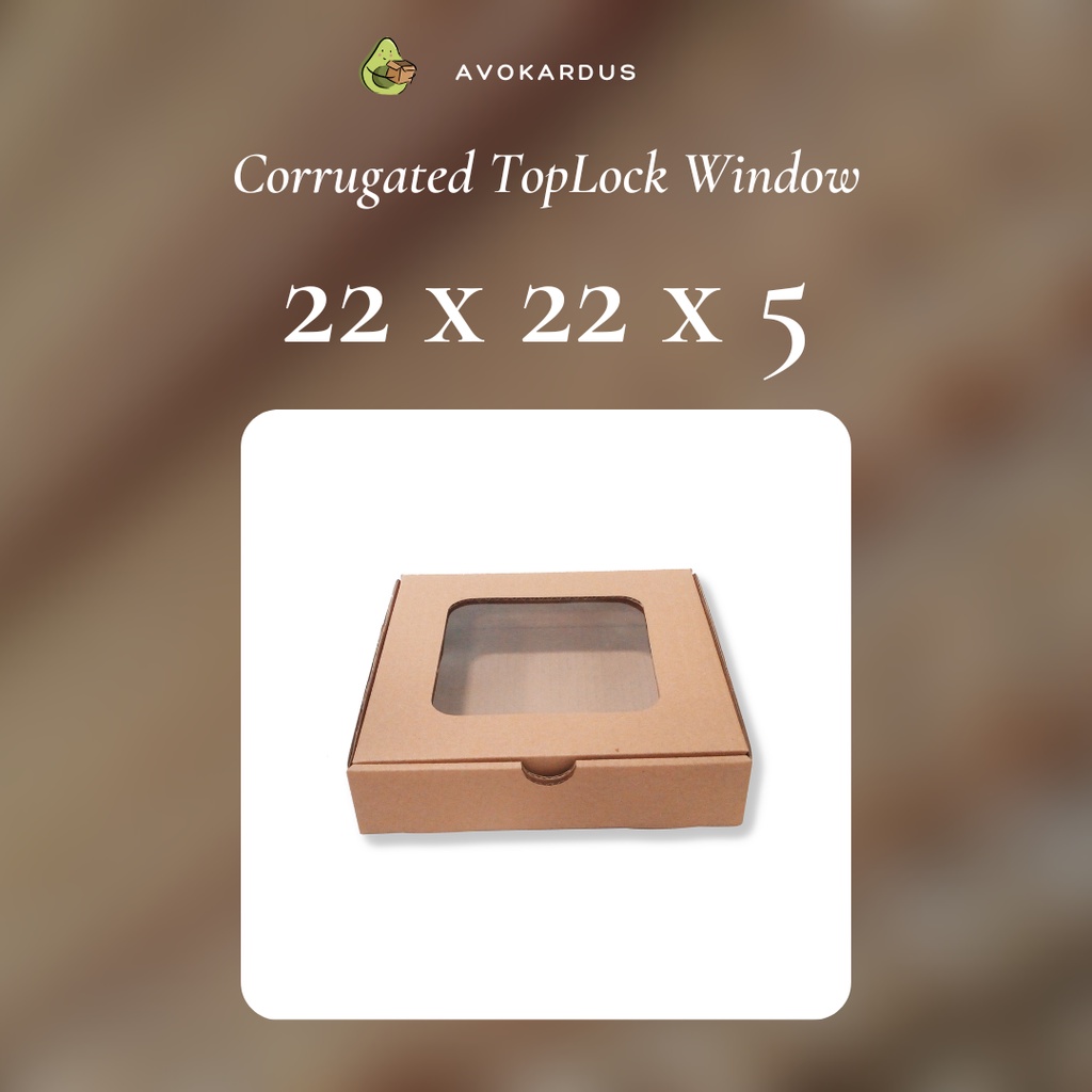 

Kardus Corrugated Window 22x22x5 Top Lock Kotak Dus Pizza Die Cut Mika