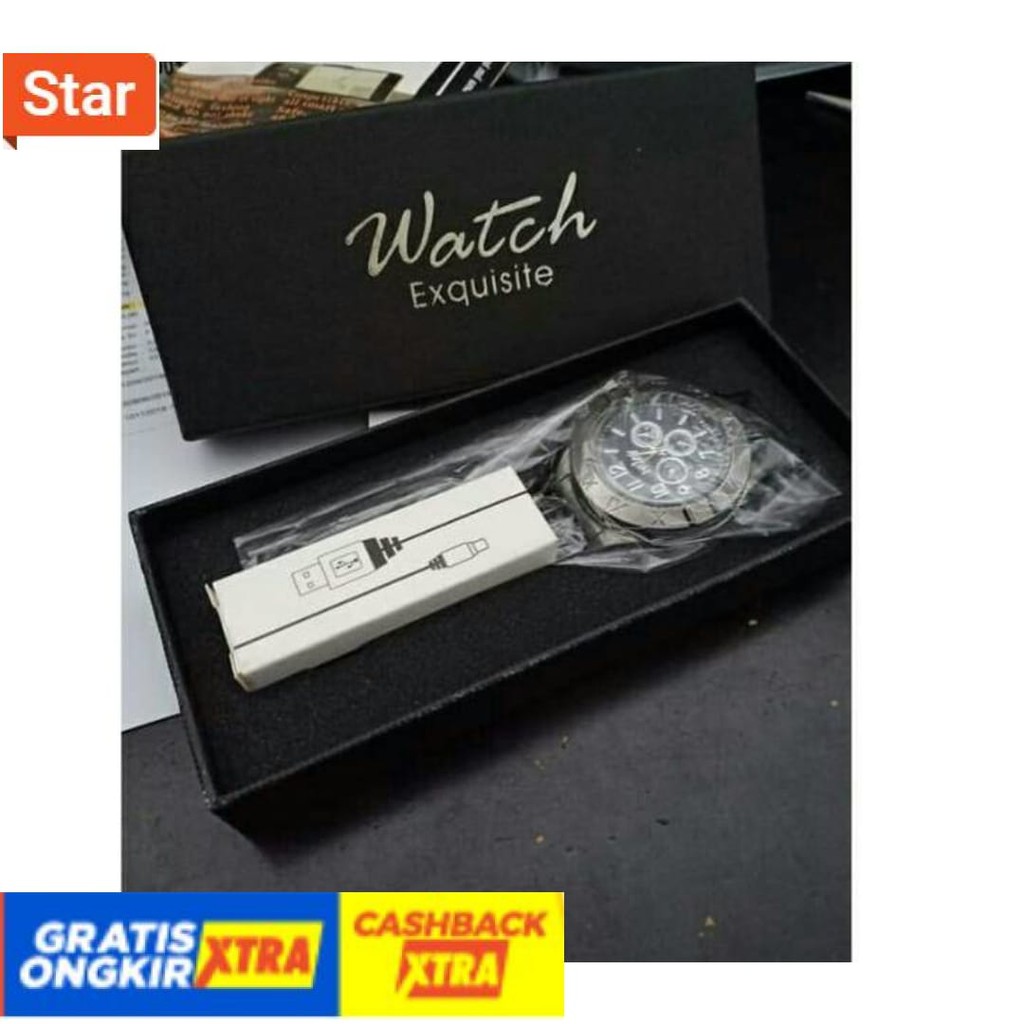 BEST SELLER  - ANTI AIR IMPORT HITAM PUTIH POLOS / JAM TANGAN PRIA KOREK API CHARGE