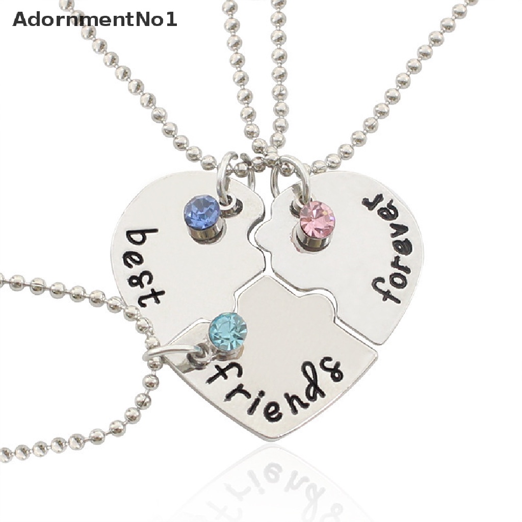 (AdornmentNo1) 3pcs / Set Kalung Rantai Fashion Gaya Korea Liontin Hati Motif Tulisan Best Friend Untuk Wanita