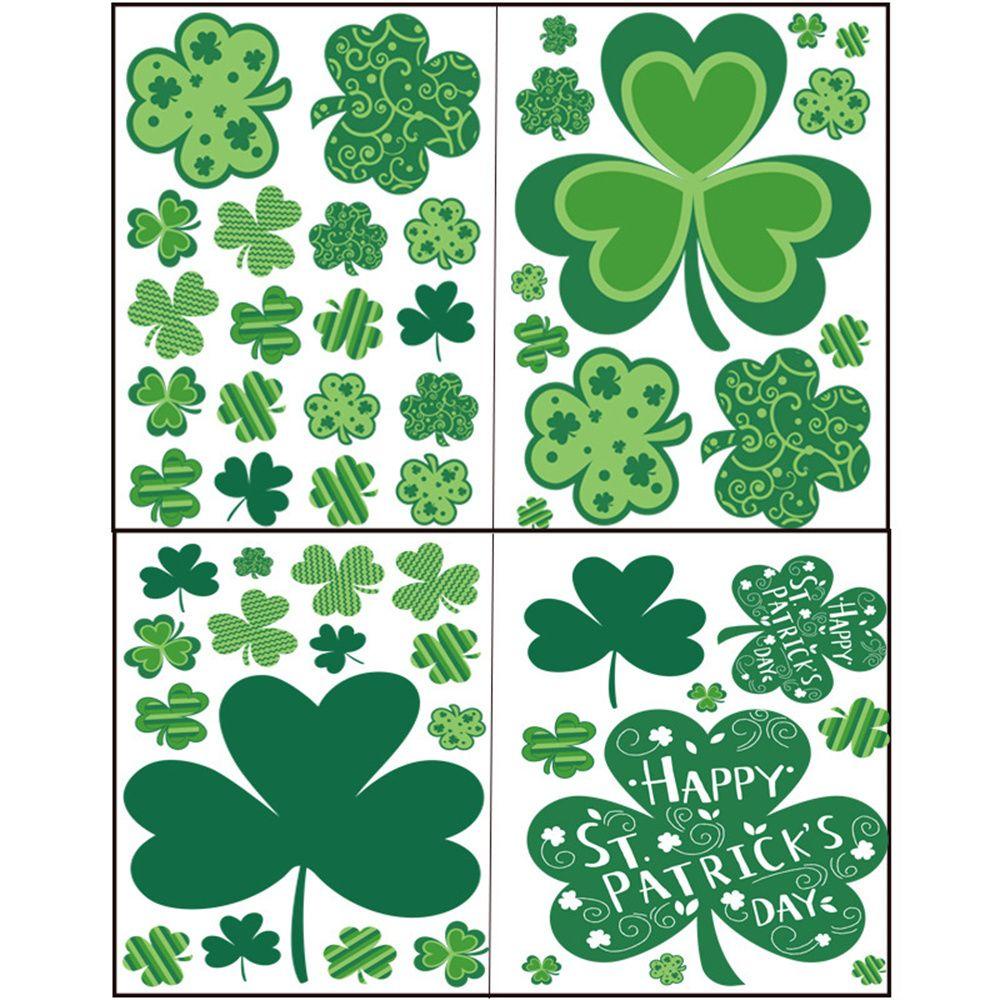 Populer St Patricks Day Dekorasi Rumah Statis Cling Lucky Green Clover PVC Stiker Dinding