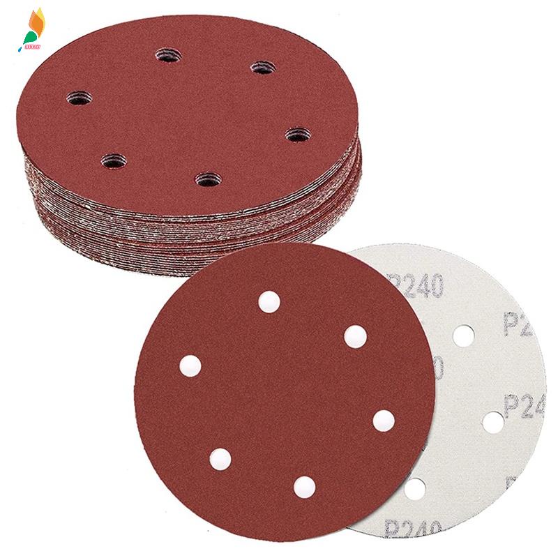 30pcs Disk Amplas Kering 9 Inch 6 Lubang Hook Loop Abrasive 5 Each 80 / 100 / 120 / 150 / 180 / 240 Grits