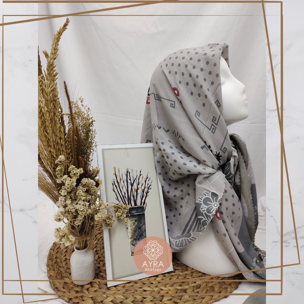 HIJAB SYARI SEGIEMPAT KERUDUNG JUMBO MOTIF JILBAB BESAR KERUDUNG JUMBO LASERCUT 130 cm JILBAB SYAR'I 130cm azzura Aubrey-A grey
