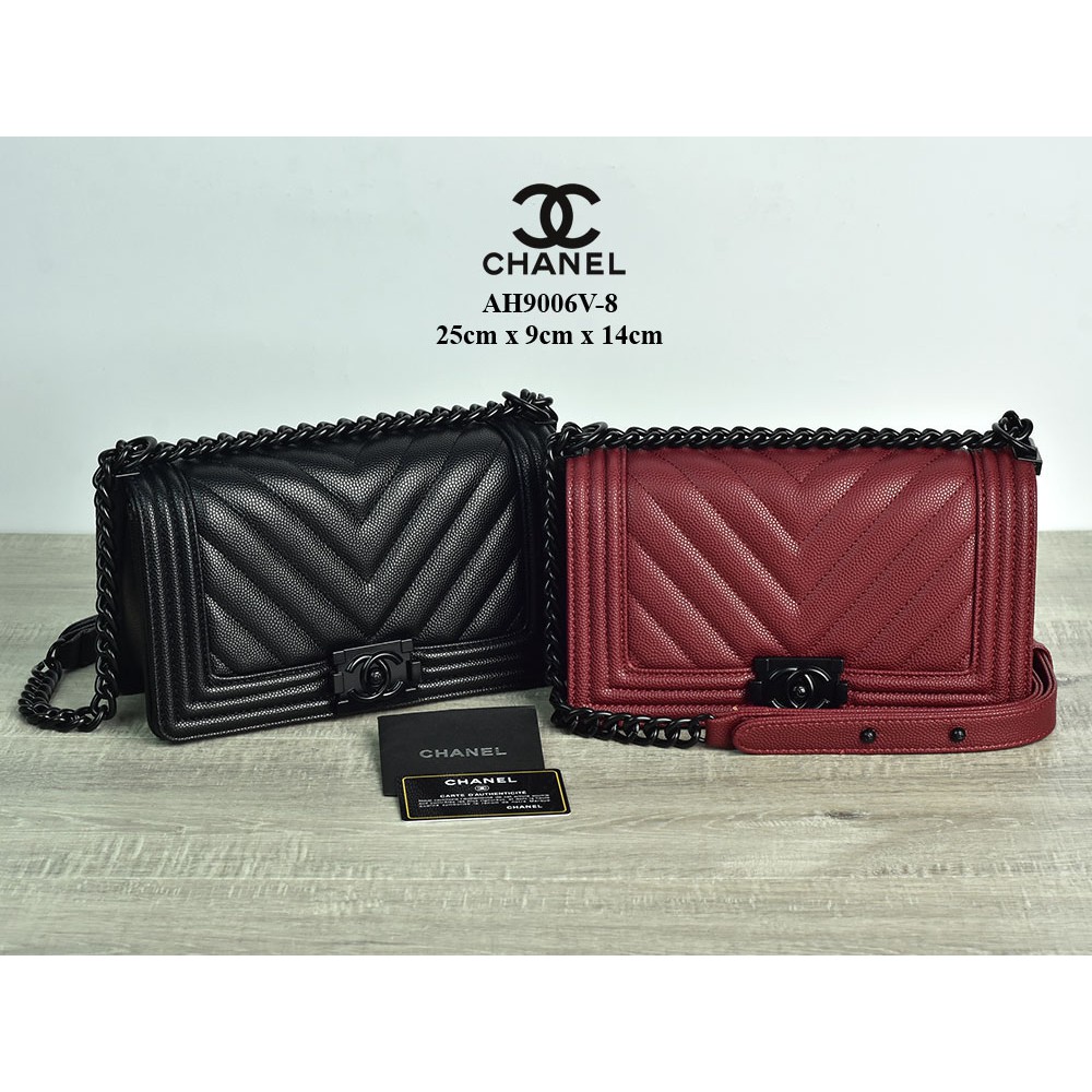 Supplier Tas Branded Tas Chanel Boy So Black Chevron Caviar Semi Premium AH9006V-8