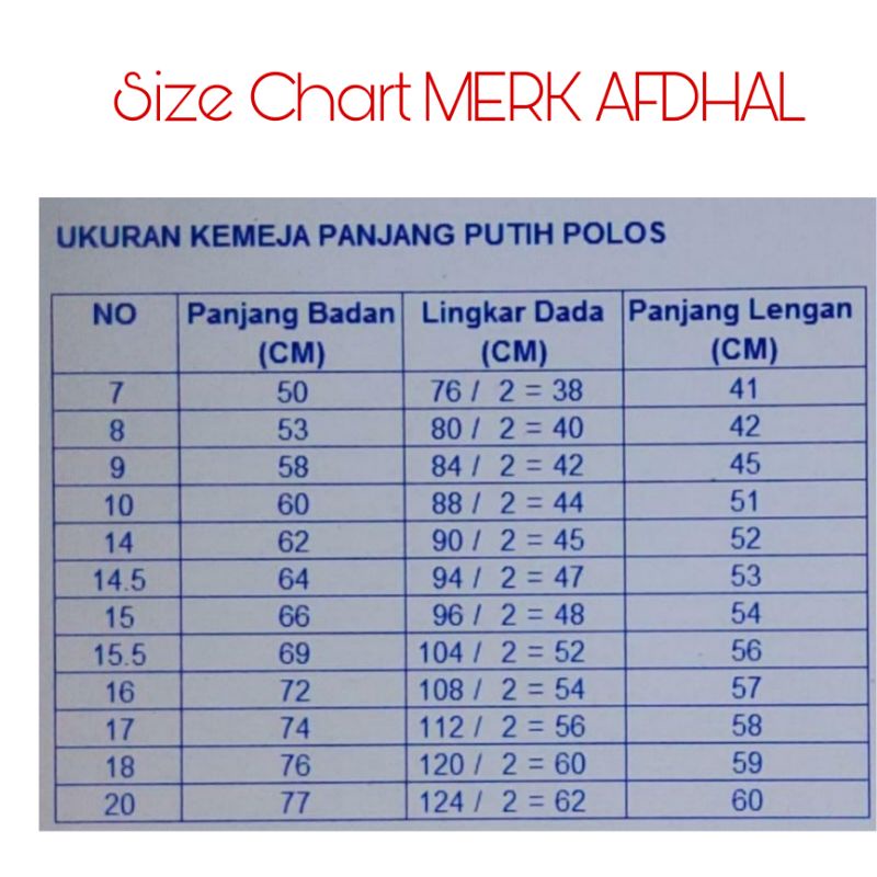 Seragam Sekolah Baju Putih Lengan Panjang Polos SD SMP SMA Merk SERAGAM dan Merk AFDHAL