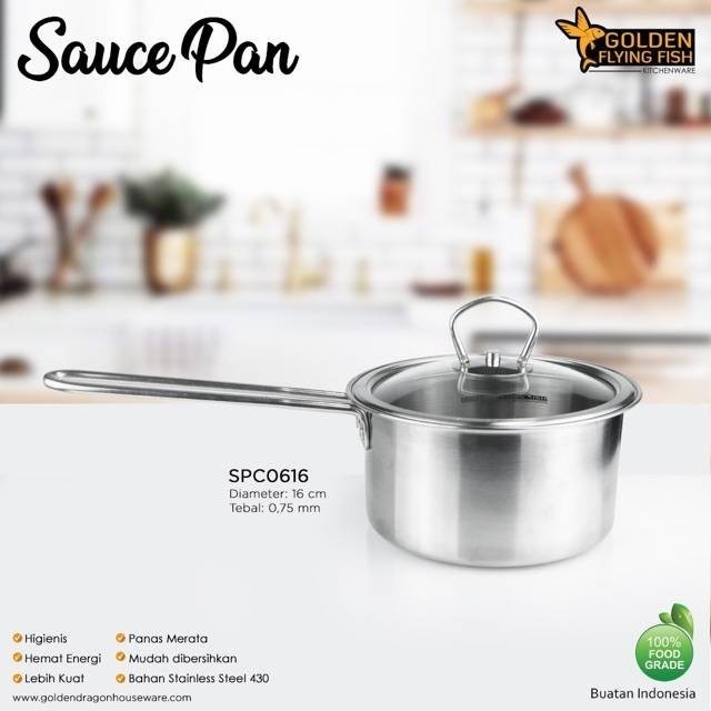 Sauce Pan Stainless 0,75mm 16 cm SPC0616 Golden Flying Fish Panci Susu