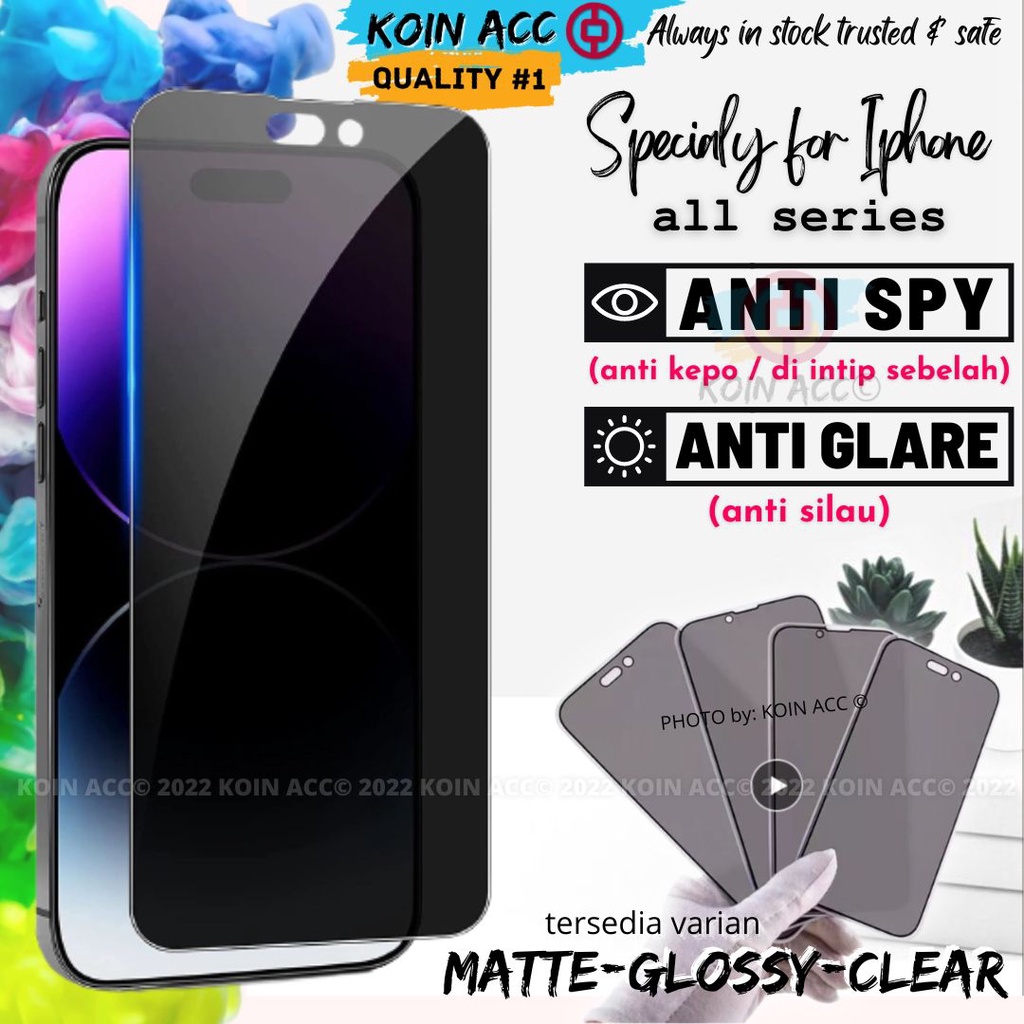 [PRIVACY] TEMPERED GLASS ANTI SPY MATTE IPHONE 14 pro max/13/12 mini/11/X/XS/XR - Doff | Glossy | Ceramic Premium