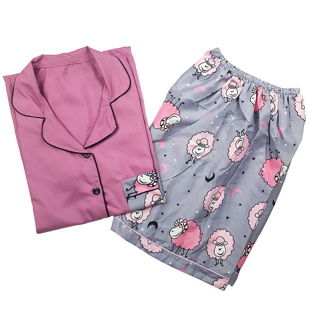 Setelan Piyama Dewasa Celana Pendek Lengan Pendek Hotpant All Size-HPL SHEEP COMBINA