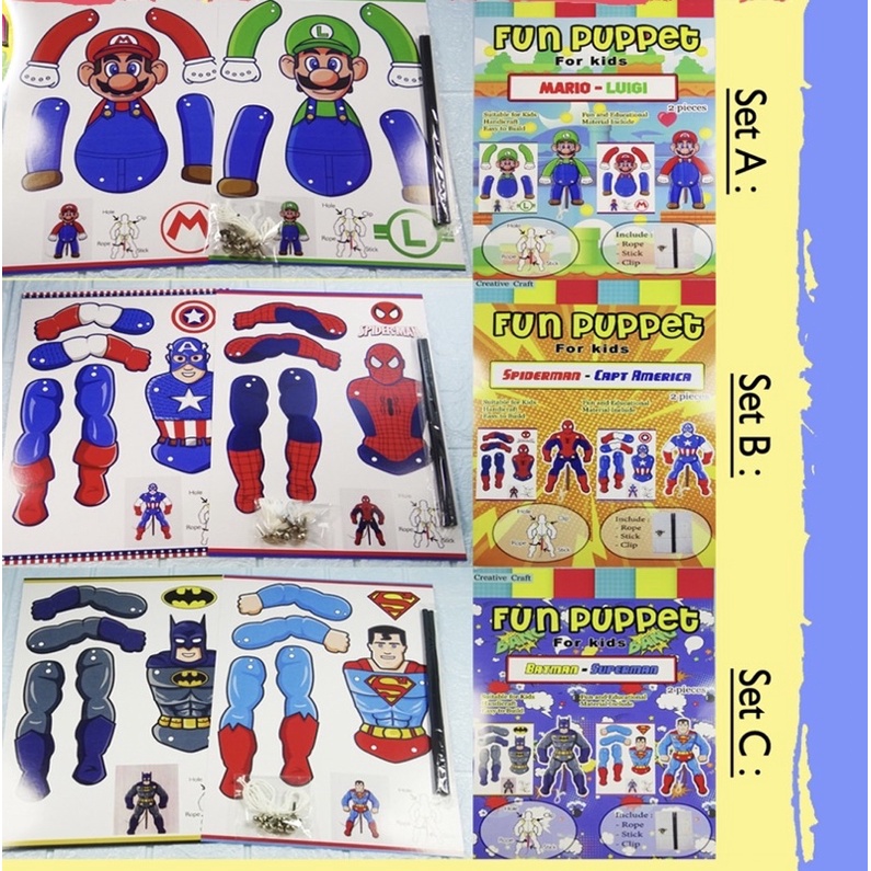 ( Ecer ) PAPER PROJECT ORIGAMI 3D - DIY FUN FUNNY PUPPET / PAPER DOLL SPIDERMAN BATMAN MARIO LUIGI SUPERMAN CAPTAIN AMERICA KPOP