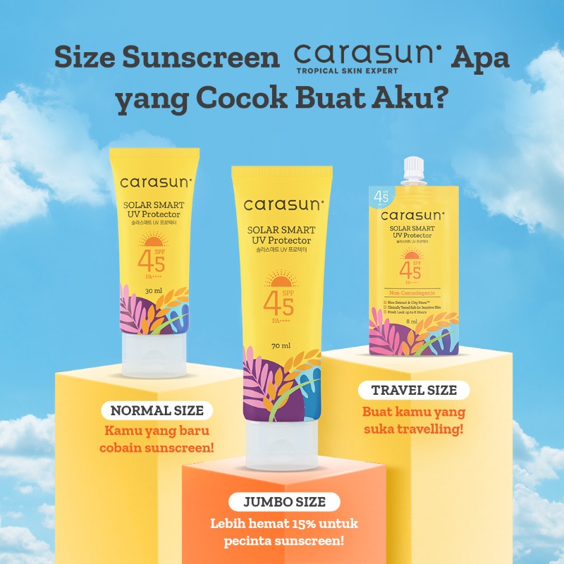 CARASUN Solar Smart UV Protector Sunscreen SPF 45 PA++++ (✔BPOM) 8ml | 30ml (KIM)