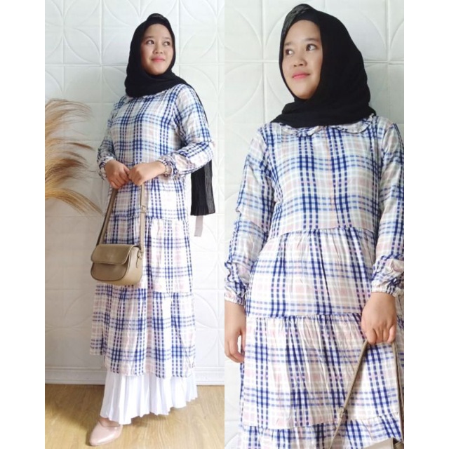 Tunik Rayon Terbaru | Midi Dress Katun Rayon | Long Tunik Katun | Midi Dress Kotak kotak