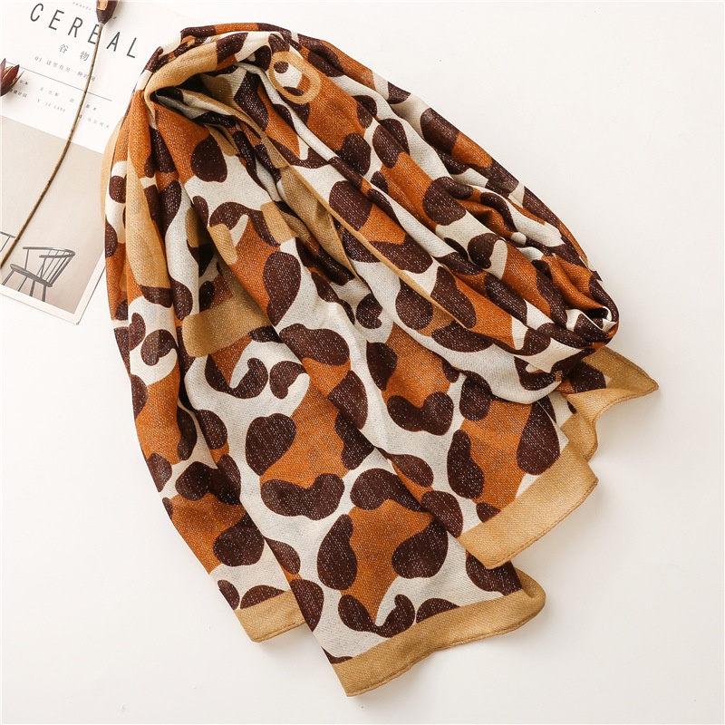 ITSFRIDAY ISELA Scarf  - Premium Pashmina Shawl Selendang Syal Pasmina Hijab Import Motif Leopard HEZNY Coklat Cream