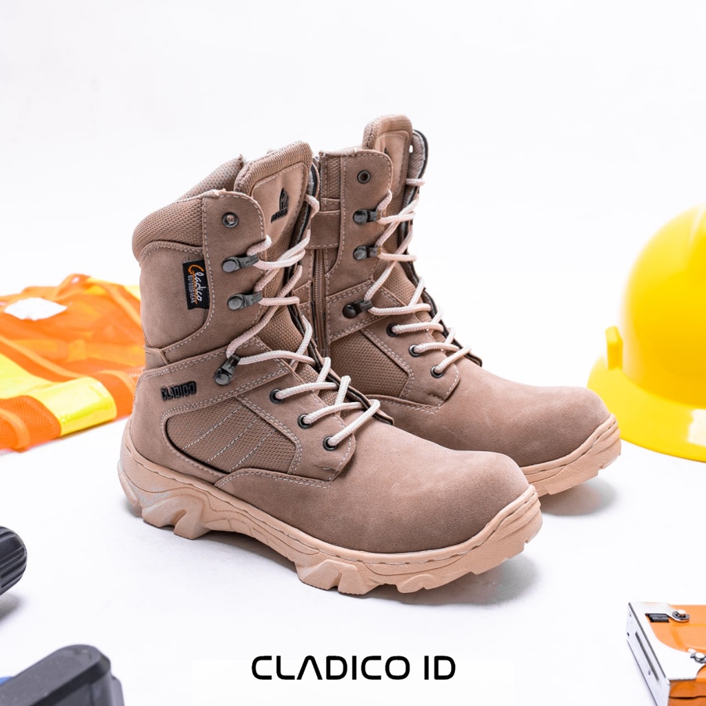 Sepatu Safety Boots PDL Tinggi Ujung Besi Dengan Resleting dan Tali Sefty Shoes Pria Cladico Rockwell High Quality Premium Outdoor Touring Proyek Kerja Lapangan