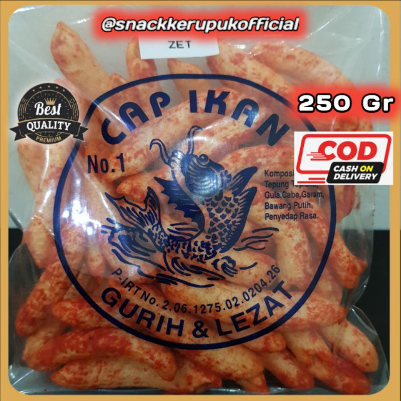 

Snack Kerupuk Model Zet Cap Ikan Keripik Pedas Balado 250 Gr