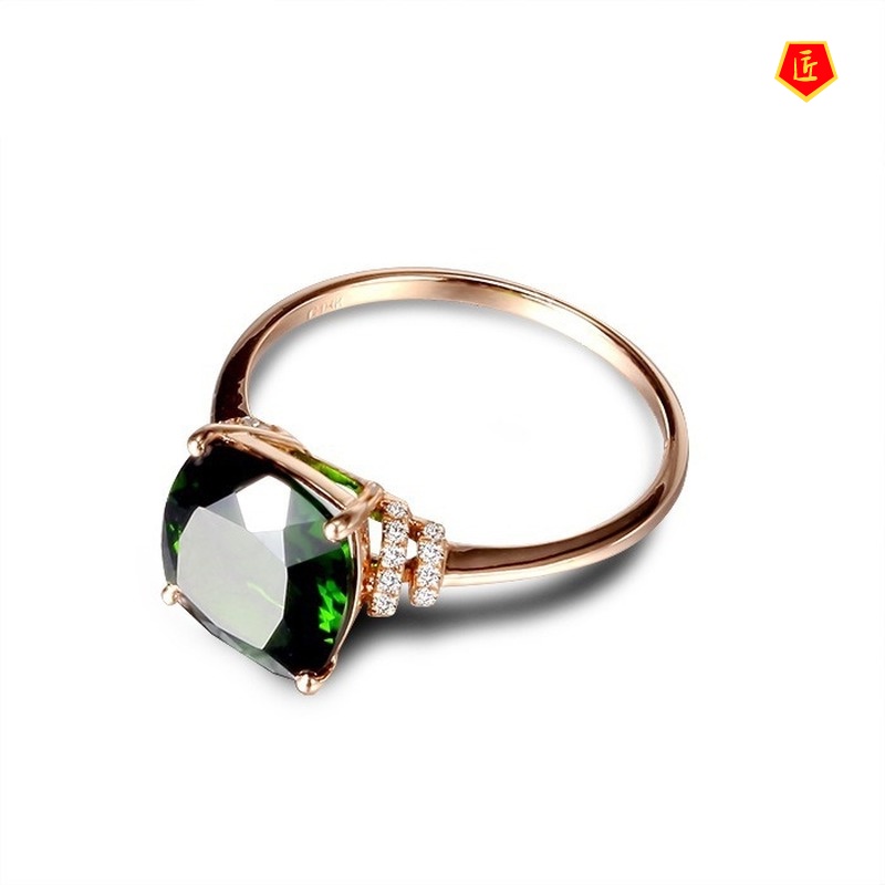 [Ready Stock]18K Rose Gold Green Gemstone Ring for Women Fashion Special-Interest