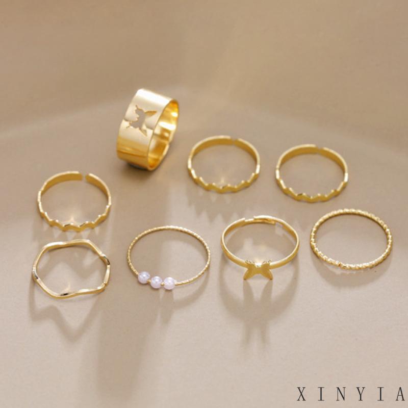 8pcs Cincin Model Terbuka Adjustable Desain Kupu-Kupu Gelombang