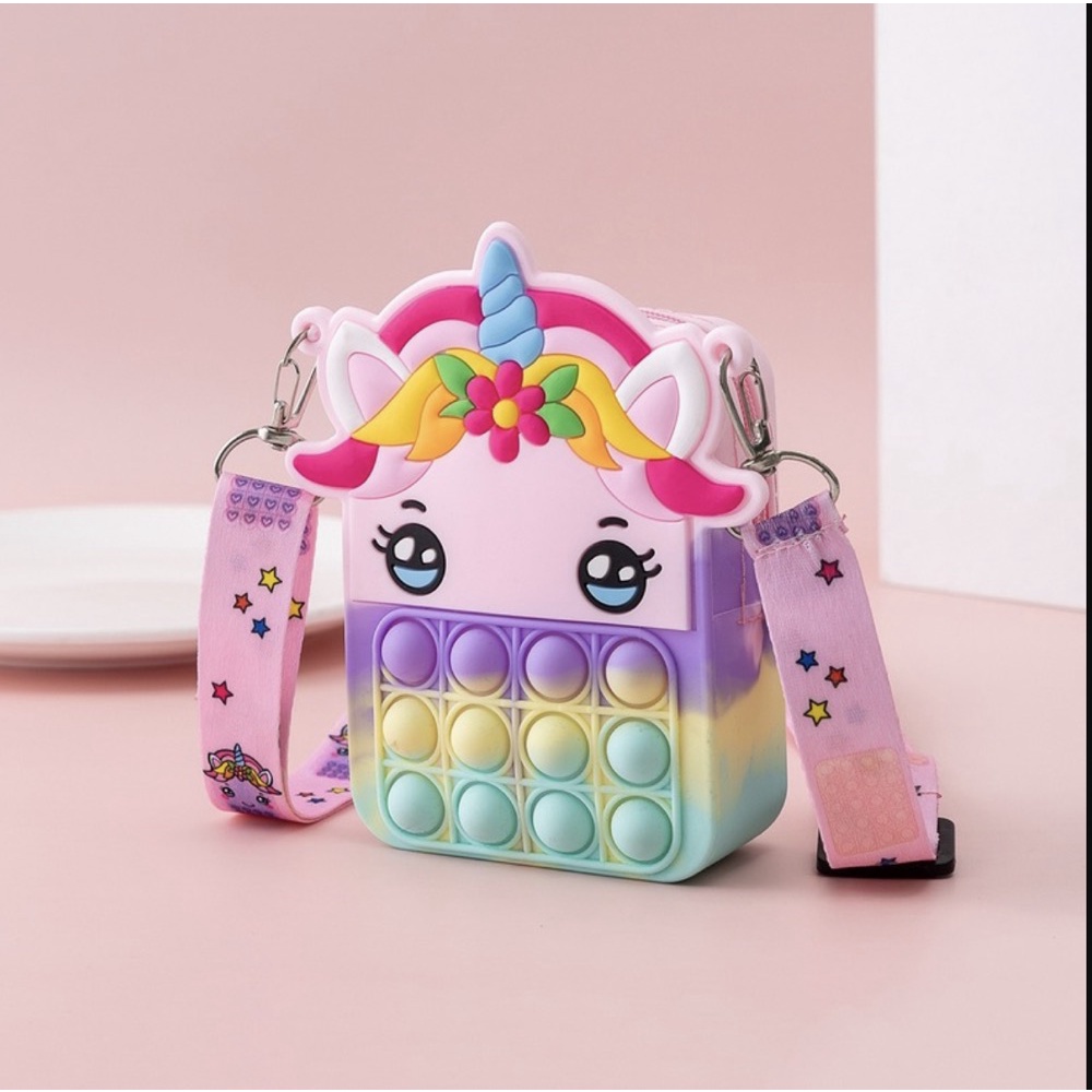 Tas Pop it Anak Unicorn Lucu Import - Tas Selempang Anak Karakter Unicorn - Tas Pop It Terbaru Import - Tas Anak Lucu Pop It Fidget Toys [JL09]