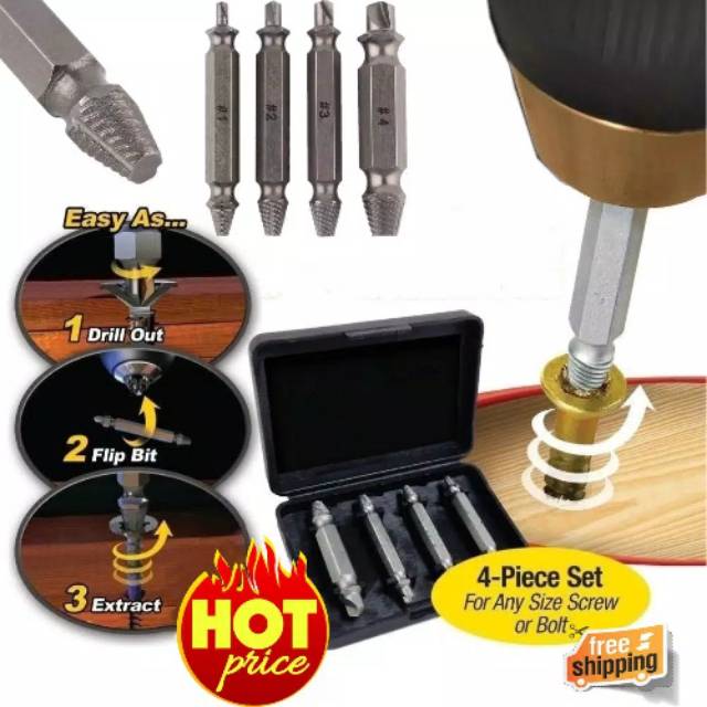 Screwbolt extractor tap drill bit set mata bor pembuka baut rusak A1J