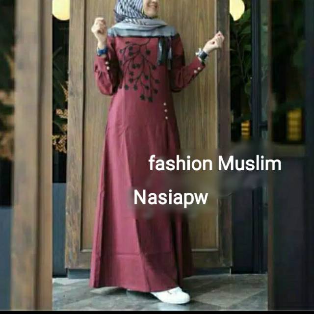  Baju  gamis  wanita terbaru model pesta  kekinian moscrepe 