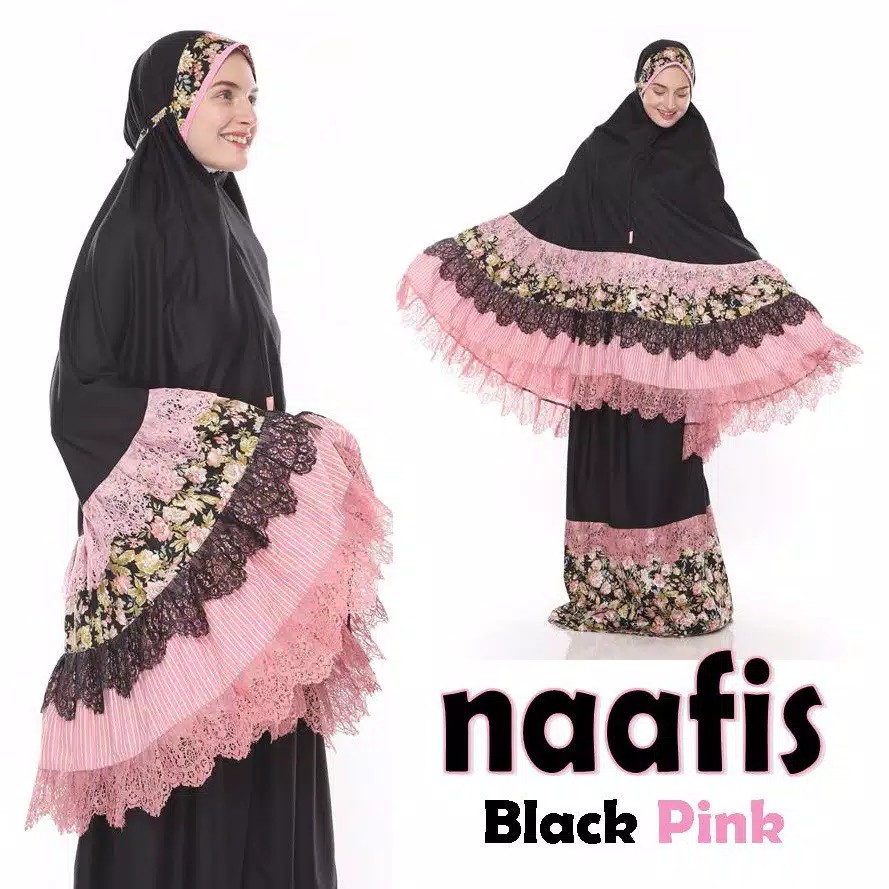 Mukena premium katun jepang Naafis Black Pink