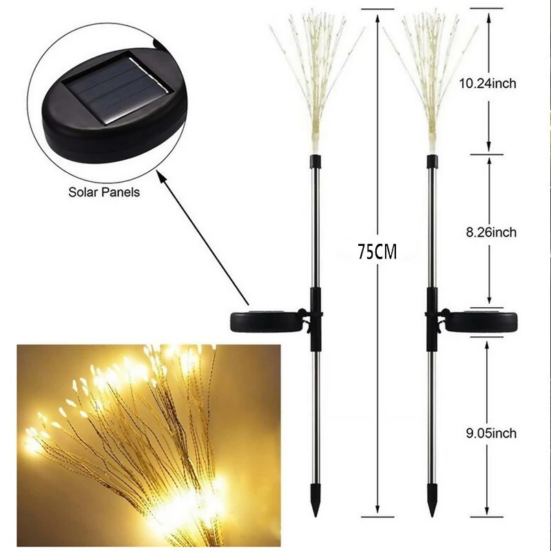 150/180 Led Lampu Taman Tenaga Surya Anti Air Bentuk Kembang Api Dandelion Untuk Dekorasi Outdoor