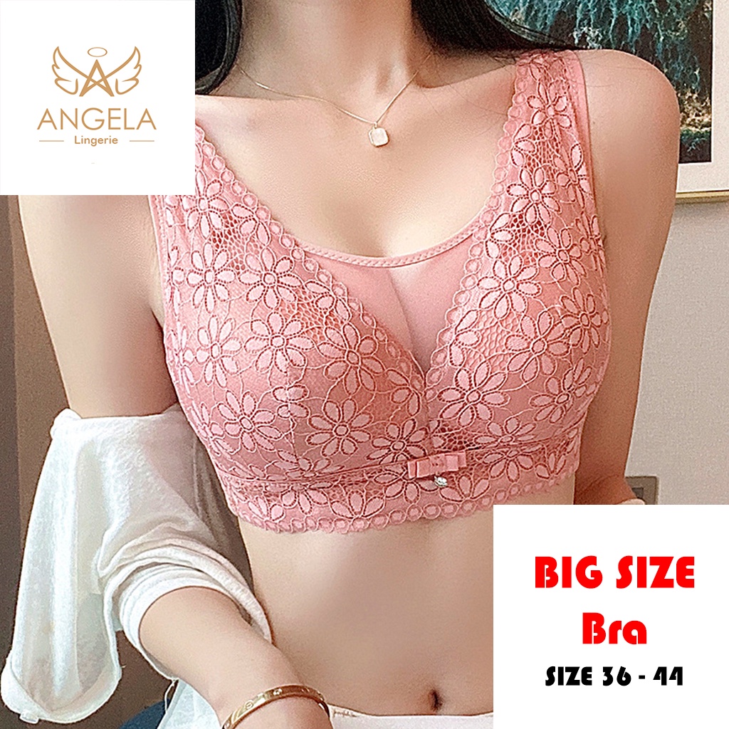 ANGELA PREMIUM JAPAN Bra BH JUMBO Big SIZE 36 - 44 Ukuran Besar Push Up Tanpa Kawat Wanita Bikini Sport Beha Lingerie Korea Fashion Bralette Remaja Perempuan Sexy COD Renang Motif Bunga Cewek Pita Bunga Murah Lala Bralette