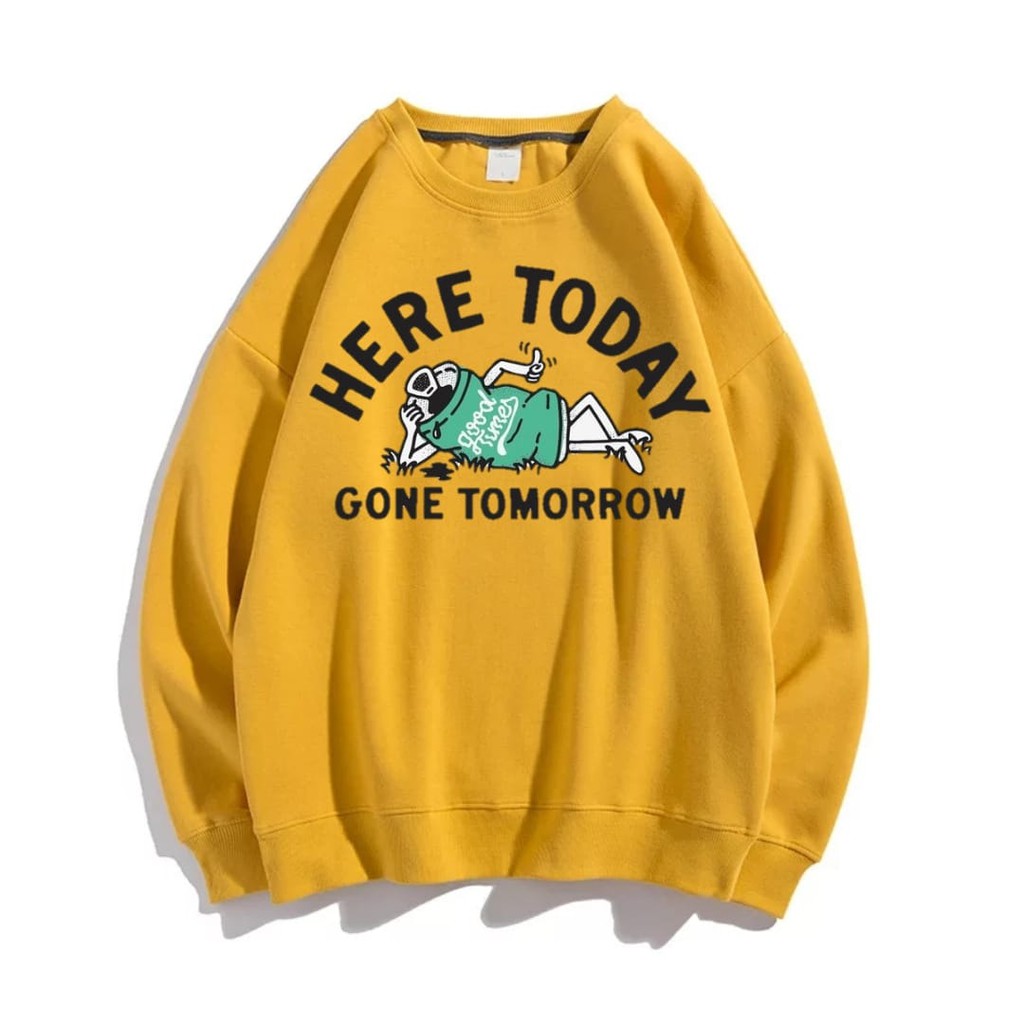 Here today sweater pria wanita terbaru oblong fleece-yellow