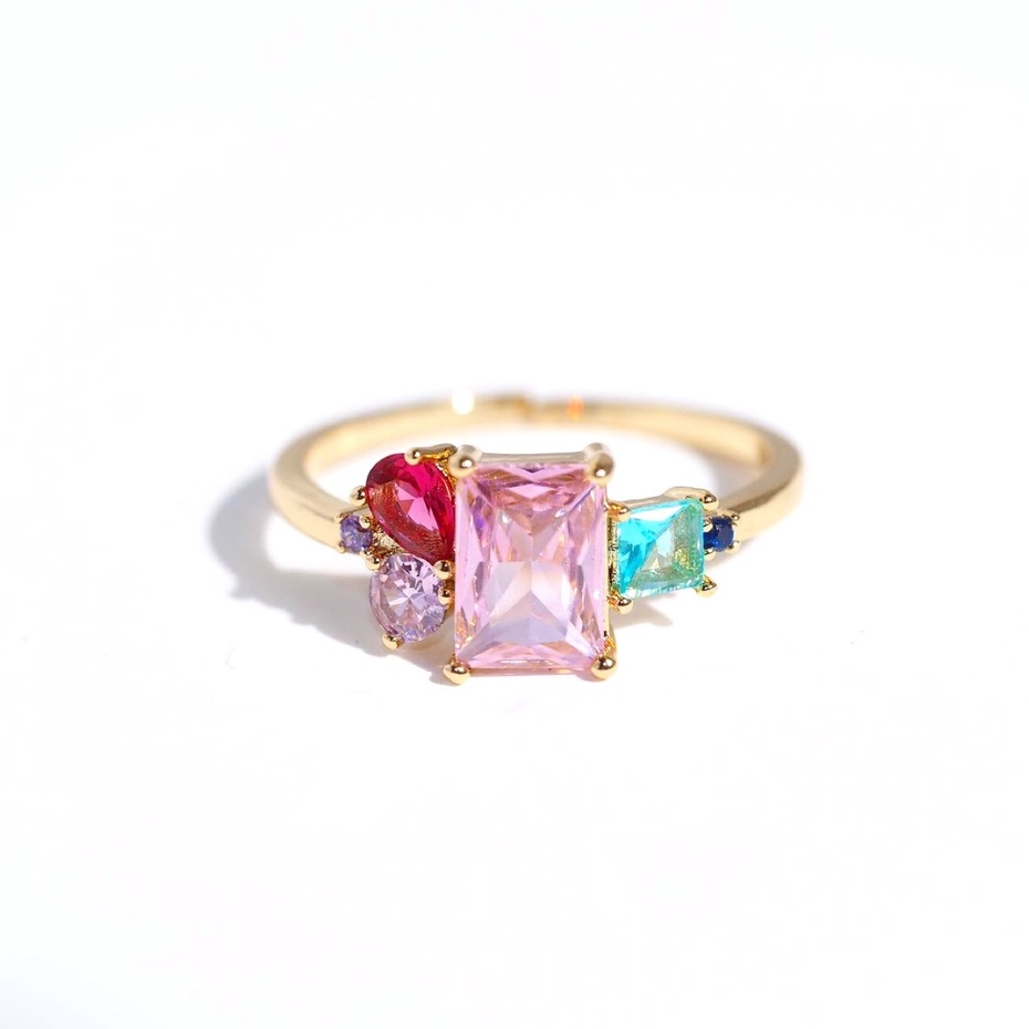 Panlandwoo - Cincin Rhodium Wanita Poppy Pink Adjustable