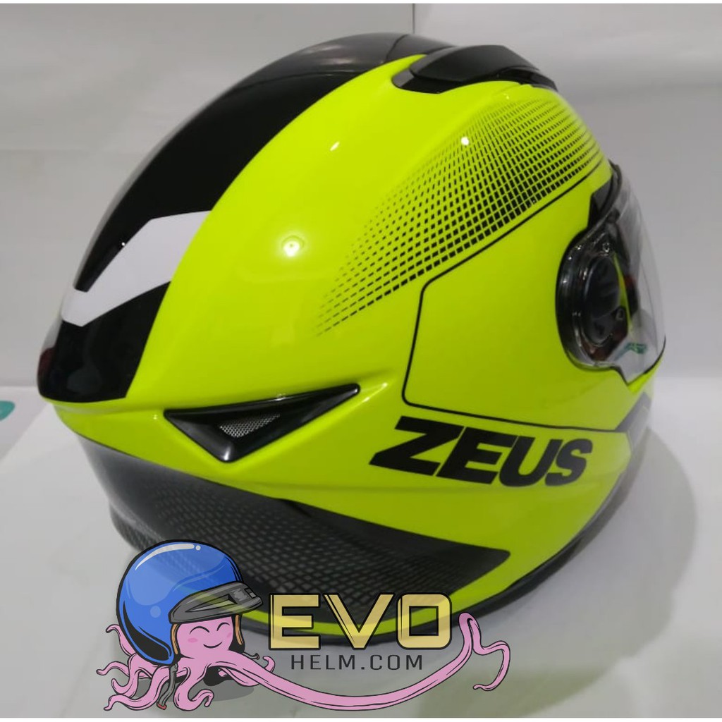 HELM ZEUS FULL FACE HELM ZEUS FULL FACE HELM ZEUS ZS-811 FLUO YELLOW AL6 BLACK - FREE SMOKE VISOR ZEUS ORIGINAL ( ONGKIR 2KG )