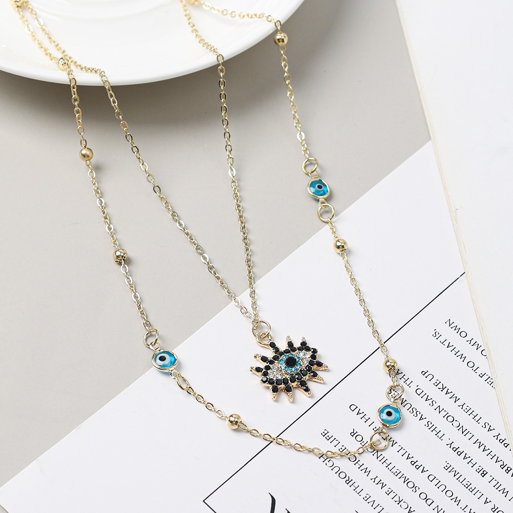 Vintage Fashion Multilayer Evil Eye Necklace Pendant Clavicle Chain Long Necklace