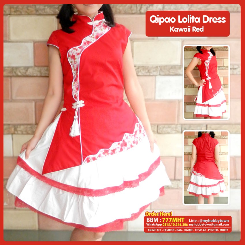 Qi Lolita Dress - Red Top &amp; White Skirt - Kostum Cheongsam Qipao