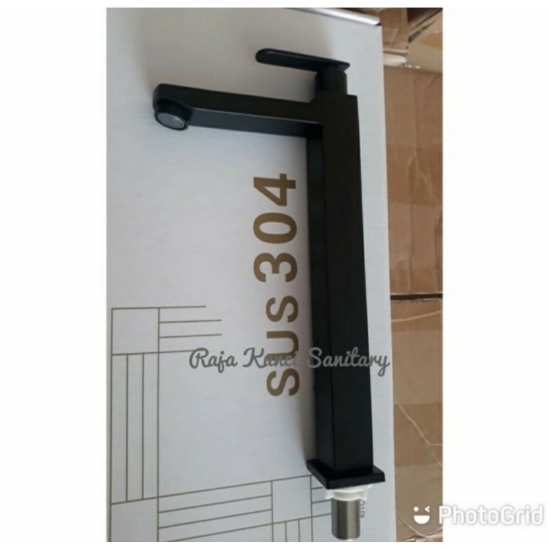 Kran Wastafel Kotak Tinggi Hitam/Black/Stainless SUS 304/Kran Wastafel Kotak Minimalis